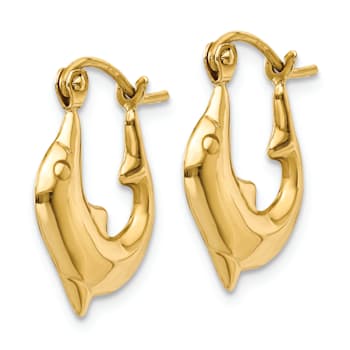 14k Yellow Gold Polished 3/16" Dolphin Hoop Earrings