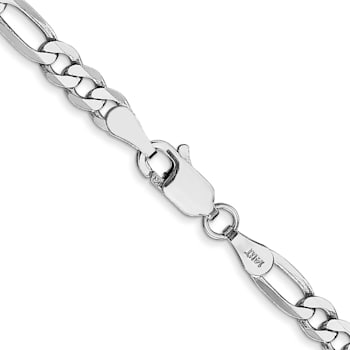 14K White Gold 4mm Flat Figaro Chain Necklace