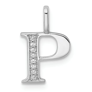 14K White Gold Diamond Letter P Initial Pendant