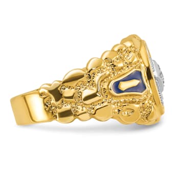 10K Two-tone Yellow and White Gold Nugget Textured Diamond Blue Lodge
Masonic Ring 0.1ctw