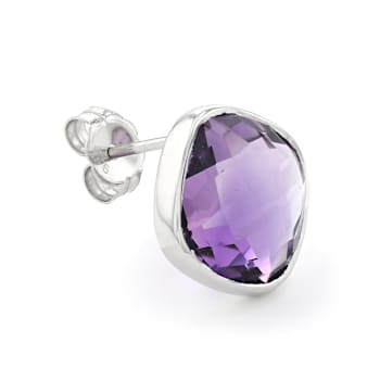 Large Amethyst Square Custsion Stud Earrings In Sterling Silver