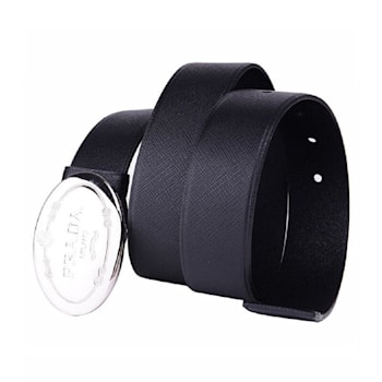 Prada Mens Navy Saffiano Leather Belt Silver Oval Buckle Belt Size 90-36