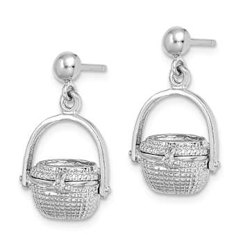 Rhodium Over 14K White Gold Textured 3D Nantucket Basket Dangle Earrings
