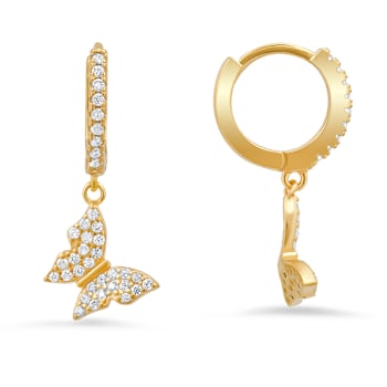 White Cubic Zirconia 14k Yellow Gold Over Sterling Silver Butterfly
Earrings 0.45ctw