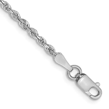 Rhodium Over 14k White Gold 2mm Diamond-Cut Quadruple Rope Link Bracelet