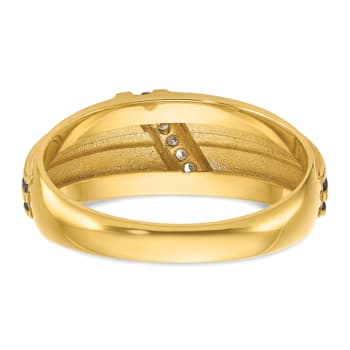 10K Two-tone Yellow Gold with Black Rhodium Men's Polished Diamond Ring 0.06ctw