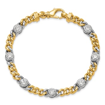 18K Yellow Gold with White Rhodium Diamond Curb 7.5-inch Bracelet