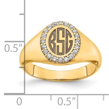 14K Yellow Gold Large Diamond Oval Classic Monogram Signet Ring