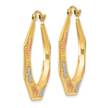 14K Two-tone Gold 1 1/8" Shrimp Hoop Earrings
