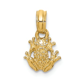 14k Yellow Gold Textured Miniature Frog Pendant