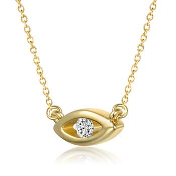 CZ Hamsa Hand And Evil Eye Station Necklace In 14K Gold Over Brass