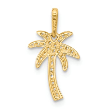 14k Yellow Gold Polished Cubic Zirconia Palm Tree Pendant