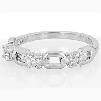 Moissanite And LInk Ring In Sterling Silver