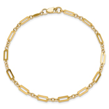 14k Yellow Gold 3.2mm Polished Fancy Rectangle Link Bracelet