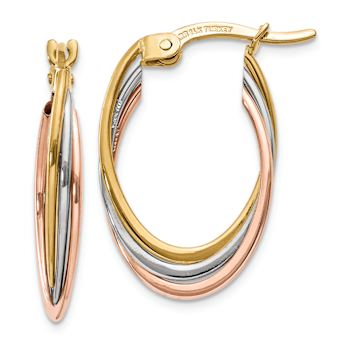 14k Tri-color Gold 7/8" Polished Oval Hoop Earrings