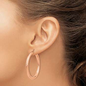 14k Rose Gold Polished 1 9/16" Tube Hoop Earrings