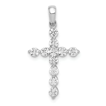 Rhodium Over 10k White Gold 0.50 ctw Diamond Cross Pendant