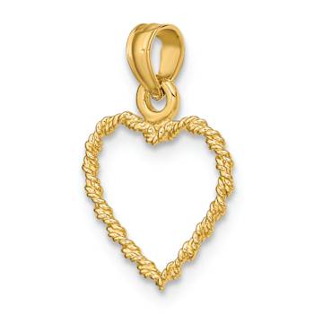 10K Yellow Gold 3D Textured Rope Heart Charm