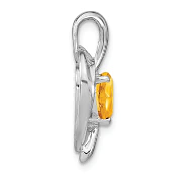 Rhodium Over 14k White Gold Citrine and Diamond Heart Pendant