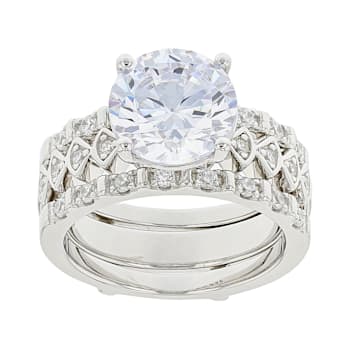 White Cubic Zirconia Rhodium Over Silver Ring and Guard Set (2.15ctw DEW)