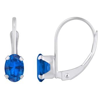6x4mm Oval Lab Created Sapphire Rhodium Over 10k White Gold Drop Earrings
