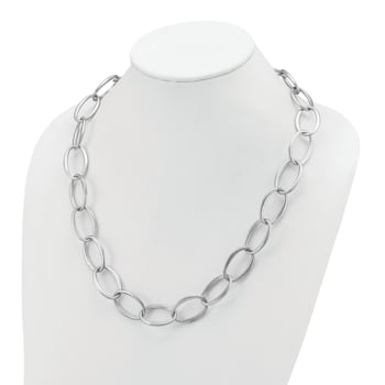 Rhodium Over Sterling Silver 18mm Oval Link 24 inch Necklace