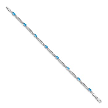 Rhodium Over 14k White Gold Blue Topaz and Diamond Bracelet