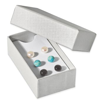 Sterling Silver 8-8.5mm Button Freshwater Cultured
Pearl/Stab.Turquise/Black Agate Set
