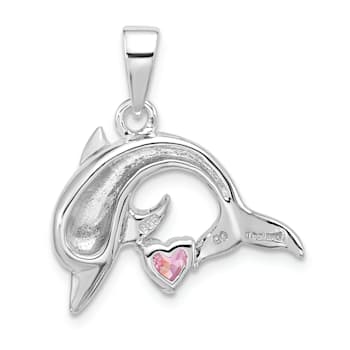 Rhodium Over Sterling Silver Polished and Antiqued Pink Cubic Zirconia
Dolphin Pendant