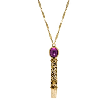 Yellow Base Metal Purple Crystal Whistle Necklace 28"