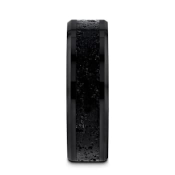 VESUVIUS Men’s Polished Black Ceramic Band with Lava Rock Stone Inlay
& Polished Beveled Edges 8mm