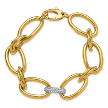14K Yellow Gold with White Rhodium Diamond Oval 7.5-inch Bracelet 0.51ctw
