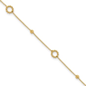 14K Yellow Gold Polished and Diamond-cut 10-inch Plus 1-inch Extension Anklet