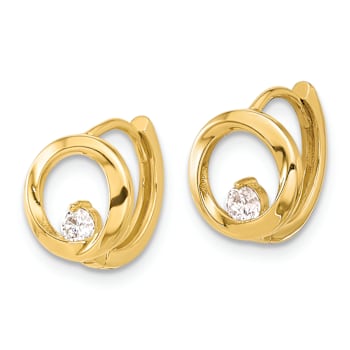 14k Yellow Gold Polished Cubic Zirconia 7/16" Circle Hoop Earrings