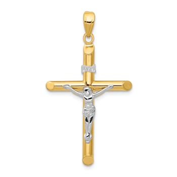 14K Yellow and White Gold Hollow Crucifix Pendant