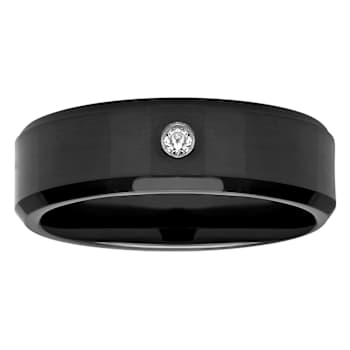 Robert Alton Men's Diamond Black Ion Plated Band Ring In Tungsten
