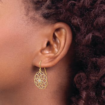 14k Yellow Gold and Rhodium Over 14k Yellow Gold Diamond-Cut Fancy
Dangle Earrings