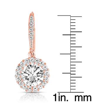 CZ Halo Drop Earrings In 18K Rose Gold Over Sterling Silver