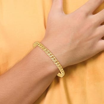 14K Yellow Gold 6.8mm Hand-Polished Flat Beveled Curb Link Bracelet