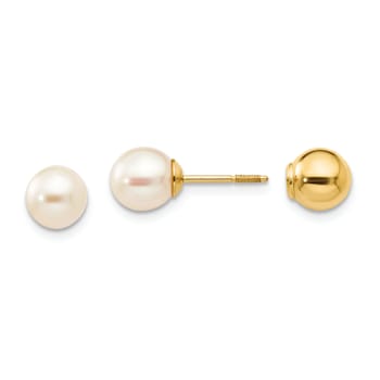 14K Yellow Gold Reversible Freshwater Cultured Pearl and Bead Earrings