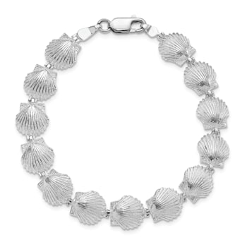 Rhodium Over Sterling Silver Polished Scallop Shell Bracelet