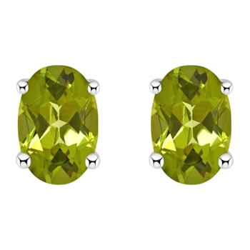6x4mm Oval Peridot 14k White Gold Stud Earrings