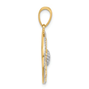 14k Two-tone Gold Diamond-Cut Sun Pendant