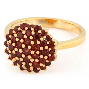 Garnet Cluster Ring In 18K Gold Over Sterling Silver 1.10ctw