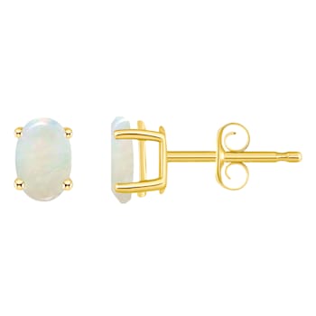 6x4mm Oval Opal 14k Yellow Gold Stud Earrings