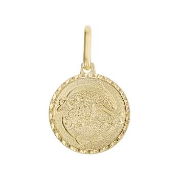 Pisces Zodiac Medallion Pendant In Solid 14K Yellow Gold