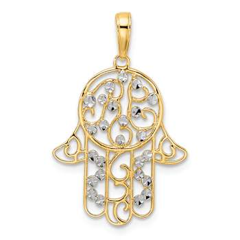 14K Two-tone Gold Diamond-Cut Fancy Hamsa Pendant