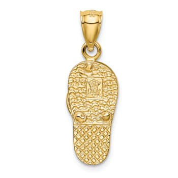 14k Yellow Gold Polished and Textured 3D with Lab Created Blue Opal Flip
Flop Pendant