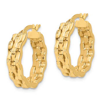14k Yellow Gold 13/16" Polished and Textured Hoop Earrings