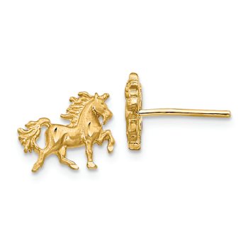14k Yellow Gold Satin and Diamond-Cut Unicorn Stud Earrings